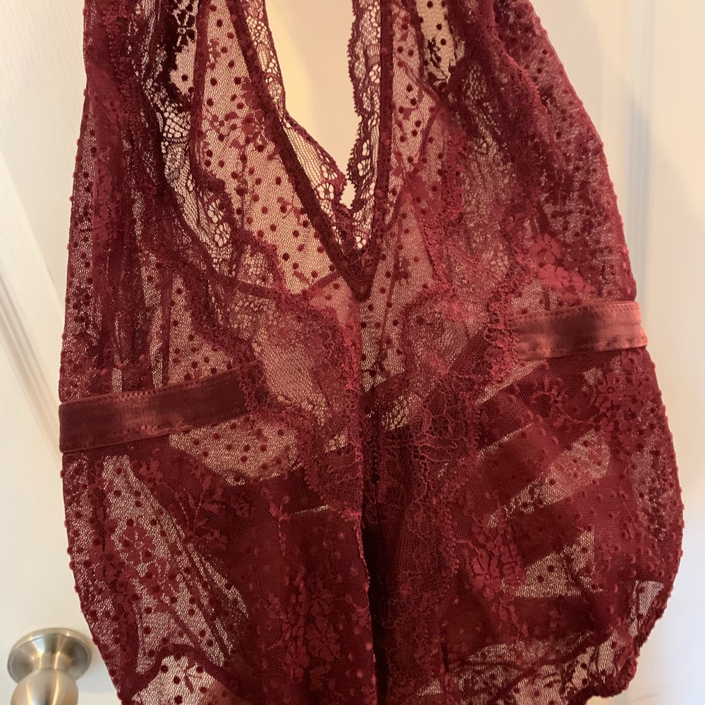 VS High Neck polka dot velvet lace teddy - Picture 3 of 7